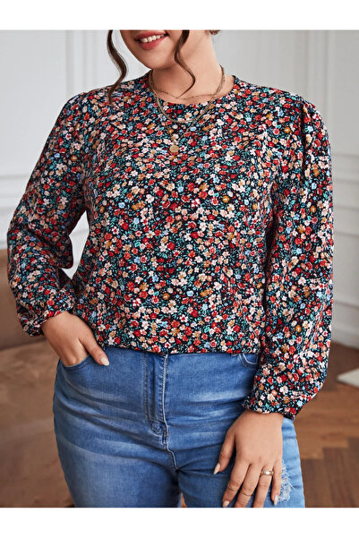 UniqueStore.ro Cămașă florală mărime plus cu mâneci lungi bufante