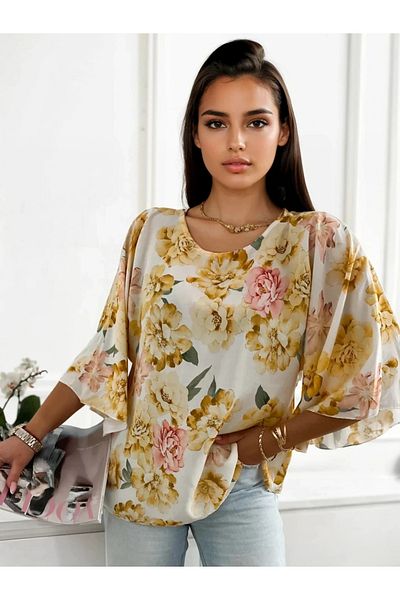 UniqueStore.ro Casual blouse with colorful floral print - Pink, Unique