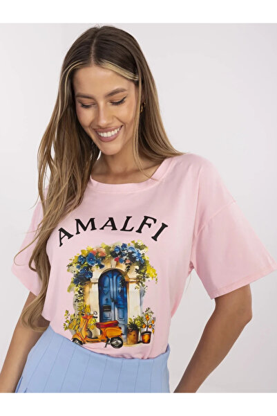 UniqueStore.ro Tricou roz supradimensionat cu imprimeu Amalfi - Mărime unică