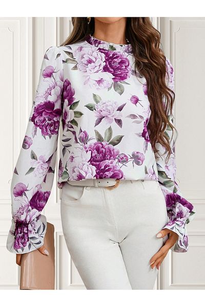 UniqueStore.ro Cămașă albă cu imprimeu floral violet