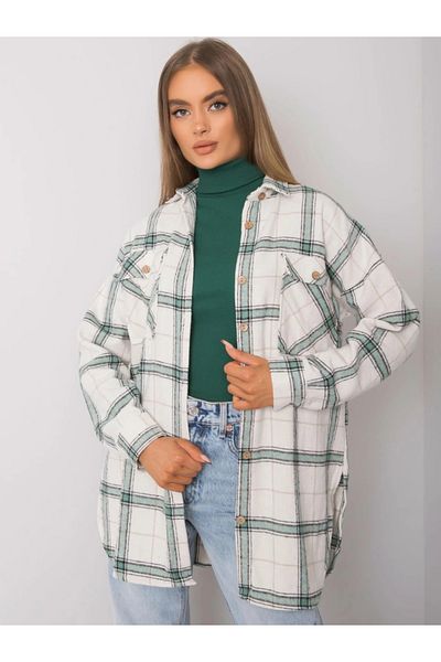 UniqueStore.ro Long white-green checked shirt with front pockets - Unique