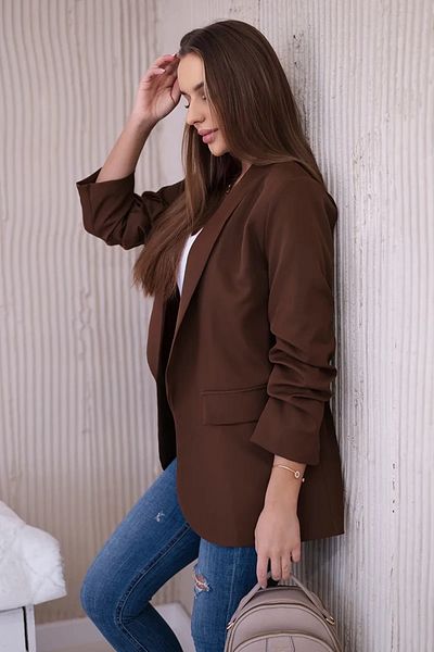 UniqueStore.ro Elegant Jacket With Draped Sleeves Fancy Mocca - One Size