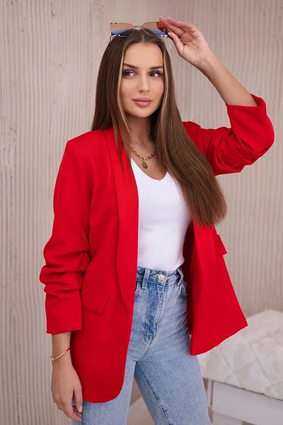 UniqueStore.ro Fancy Red Jacket, Elegant With Draped Sleeves - One Size
