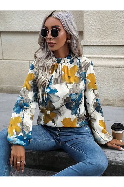 UniqueStore.ro Dena Printed Shirt With Stand-up Collar