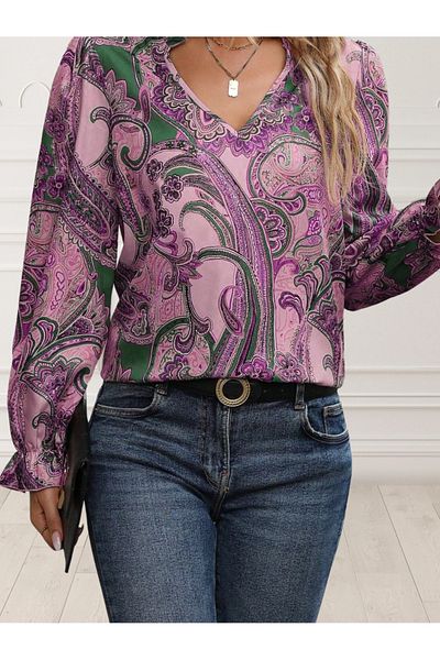 UniqueStore.ro Purple Shirt With Abstract Print - 2xl