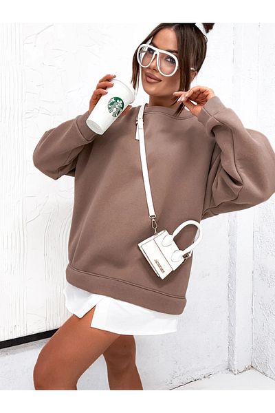 UniqueStore.ro Cappuccino brown oversized blouse with loose cut and casual style - Unique