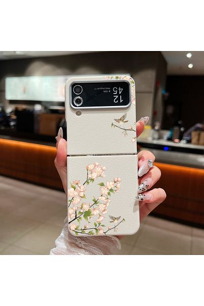 Choice For Samsung Galaxy Z Flip4 A719 Beige White For Samsung Galaxy Z Flip 7 5 4 3 6 5G Small Flowers Fol