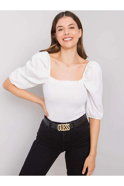 UniqueStore.ro White blouse with puff sleeves and square neckline - M