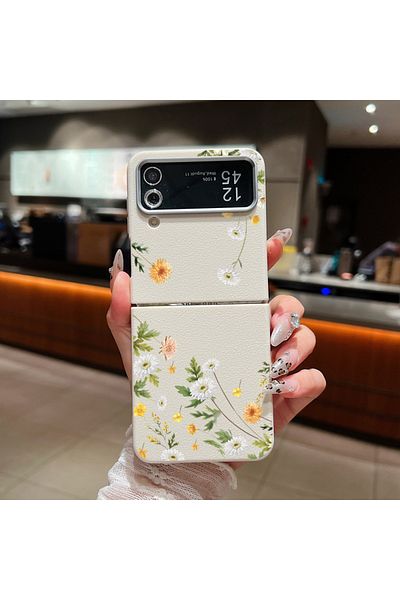 Choice For Samsung Galaxy Z Flip 5 A720 Beige White For Samsung Galaxy Z Flip 7 5 4 3 6 5G Small Flowers Fo