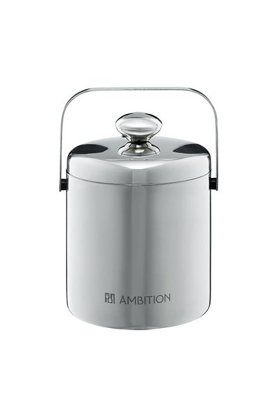 Ambition Galeata gheata cu capac, maner si cleste 1.3L, inox, argintiu, Ice