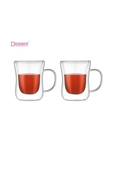 Dessini set of 2 double wall glass with handle 250ml KD570