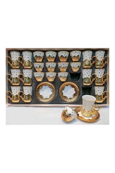 rexa 36-Piece Coffee and Tea Cup with Plate Golden/White 200ml