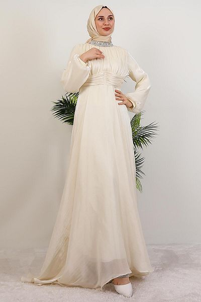 GİYZAMİLA Κρέμα βραδινού φορέματος Azra Silk