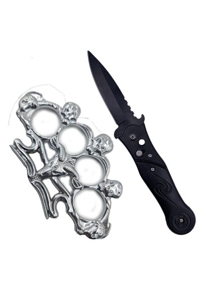dalimag Tactical Self-Defense Kit, Stealth Automatic Folding Knife 20 cm, Skull Ram Model Punch Knife
