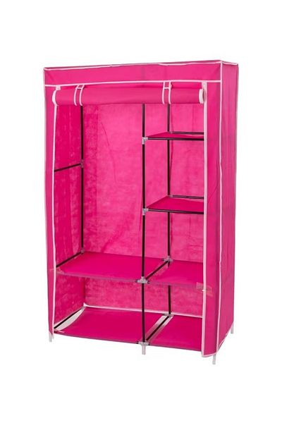 rexa Portable Wardrobe Organizer – Pink Fabric Closet with Shelves & Hanging Space | 110 x 175 x 45 cm
