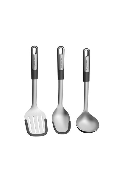 Berghoff Graphite Kitchen Utensil Set, 3 Pieces, Steel, Silicone, Silver/Black