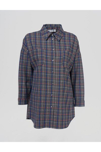 Kayra Plaid Shirt Collar Tunic Brown