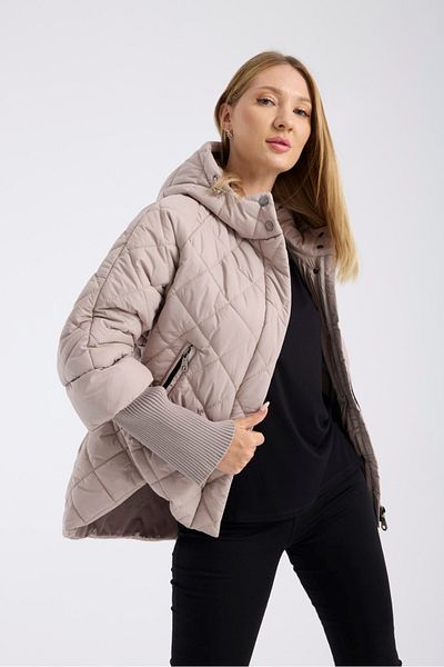 G-FOX Women's Fixed Hooded Knitwear Rib Detailed Quilted Sports down Coat - Stylish and Warm Design 8704