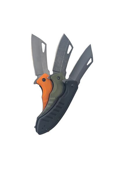 dalimag Kit 3x Cuțit pliabil cu lamă dreaptă, mâner antiderapant, clemă pentru curea, 20 cm,