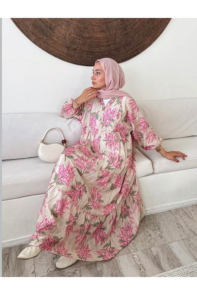 nizzell Women's New Season Mango Fabric Pink Floral Detailed Dress