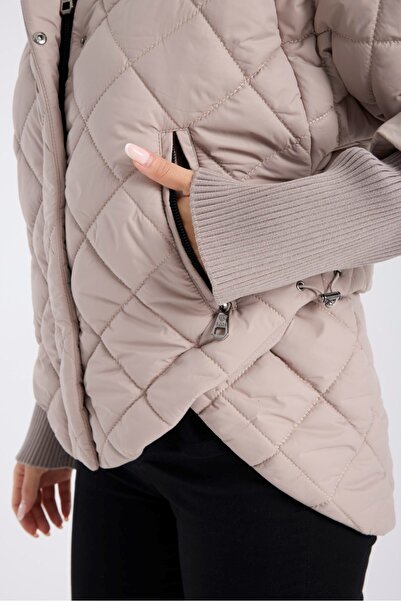 G-FOX Γυναικείο πλεκτό με σταθερή κουκούλα με ραβδώσεις Λεπτομερές καπιτονέ αθλητικό πουπουλένιο παλτό - Κομψό και ζεστό σχέδιο 8704