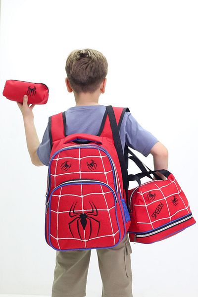 LUGMO 3-Piece Middle School Bag Set Primary School Bag Complete Lined Spider Red