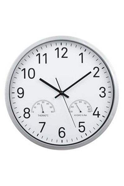 OEM Silver Wall Clock with Weather Station Ø34 cm