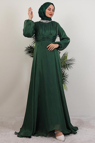 GİYZAMİLA Βραδινό φόρεμα Azra Silk Emerald