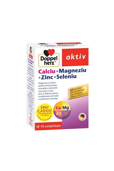 Doppelherz AKTIV CALCIU+MAGNEZIU+ZINC+SELENIU 30 COMPRIMATE + 10 COMPRIMATE GRATIS