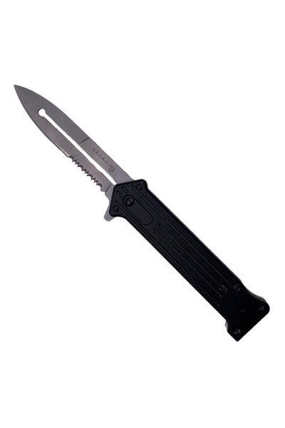 dalimag Cuțit pliabil tactic, Stealth, deschidere automată rapidă, lamă zimțată, 20 cm, gri mat