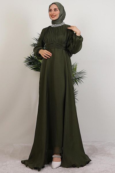 GİYZAMİLA Βραδινό φόρεμα Azra Silk Χακί