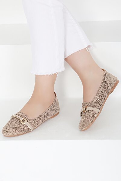 TOFİSA Kadın Vizon Triko Tokalı Babet - 27414