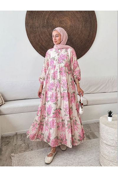 nizzell Women's New Season Mango Fabric Pink Floral Detailed Dress