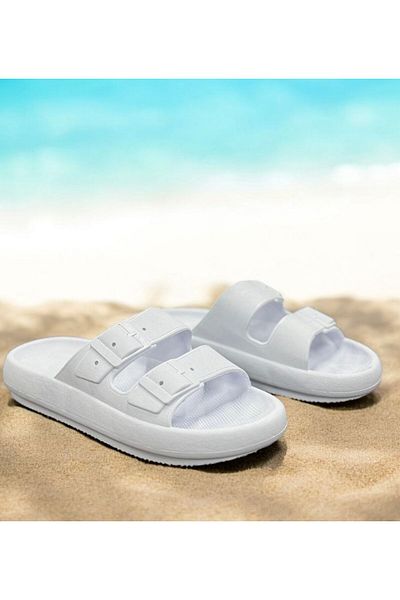 KANTEX Non-Slip Thick Sole Soft Daily Home Bathroom Balcony Garden White Slippers for Pool Sea Beach