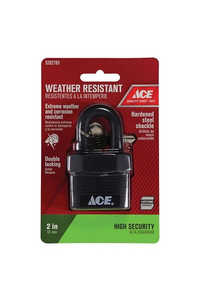 ACE Weather and Corrosion Resistant Hardened Steel Shackle Double Locking Padlock 2 Inch