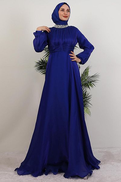 GİYZAMİLA Βραδινό φόρεμα Azra Silk Midnight Blue