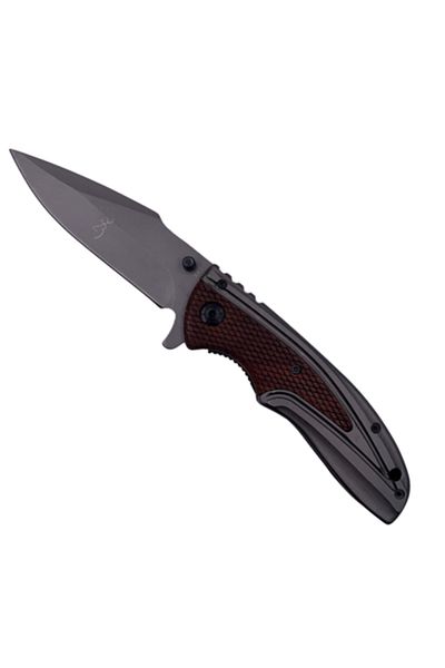 dalimag Cuțit cu deschidere manuală, model Browning, suport pentru curea, mâner antiderapant, cârlig, 21 cm, gri
