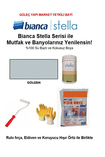 Bianca Stella Su Bazlı Saf Akrilik Boya (1 litre Boya+ Rulo fırça, Hışır Örtü...