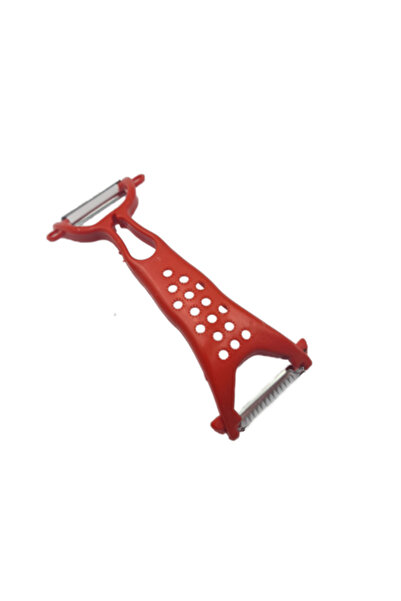 dalimag Curățător dublu pentru fructe și legume, lamă din oțel inoxidabil, plastic, 18 cm, roșu,