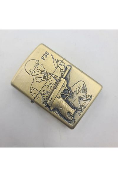 dalimag Gasoline Lighter, War Model II, 3D Relief, Refillable, Metallic, Gold, 7 cm,