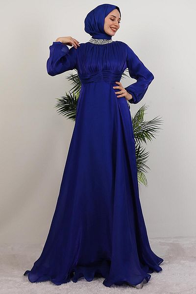 GİYZAMİLA Βραδινό φόρεμα Azra Silk Midnight Blue