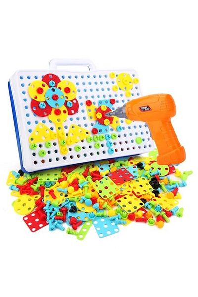 dalimag Joc Pentru Copii Mozaic Puzzle cu Bormasina Electrica, Creativ de Constructie, 254 piese, Multicolor