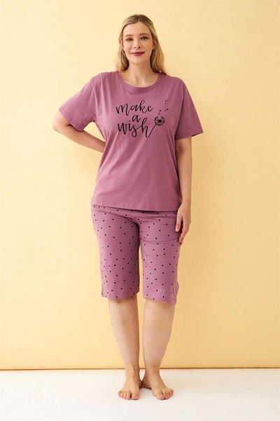 Celira Women's Plum "Make a Wish" Written Large Size Capri Pajama Set