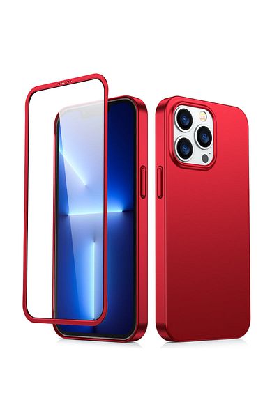 Joyroom Etui pokrowiec do iPhone 13 Pro Max obudowa na tył i przód + szkło hartowane czerwony