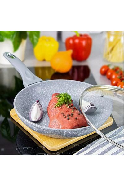 Klausberg Frying pan with lid, aluminum, marbled, gray, 24 cm,