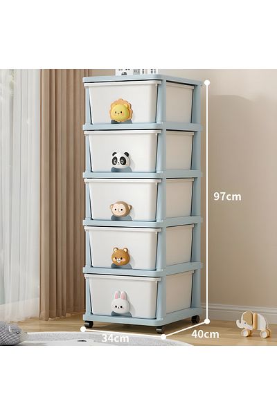 Cozy Nest 5-Layer Children's Toy Plastic Rolling Drawer Clothes Storage Box Organizer With Wheels