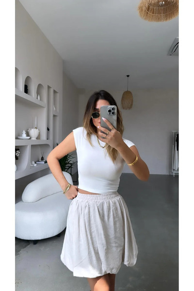 My Blog Natural Balloon Mini Skirt - 241014