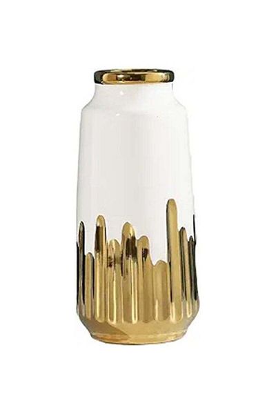 COOYA Small White Gold Vase Ceramic Vase,Home Decor with Electric Gold Plated Design,for Living Room,Hotel