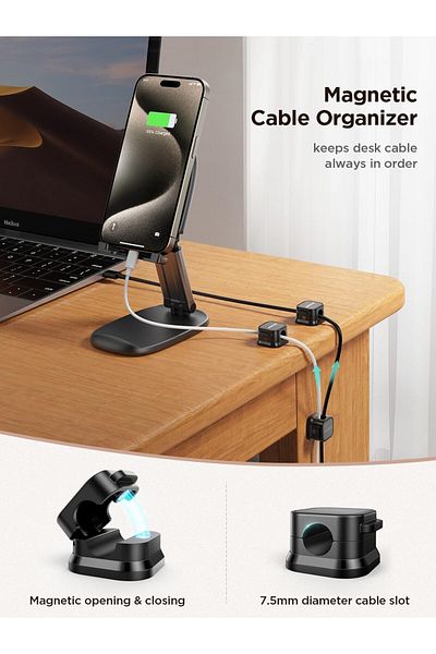 COOYA Magnetic Cable Clamps, Under-Office Cable Organizer, Adhesive Wire Holder Organizer