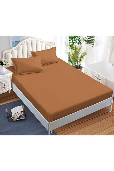 CHIRASO CHIRASO Bed Cover Set, FINE Cotton, with ELASTIC, 180x200cm and 2 Pillowcases 52x80cm, brown